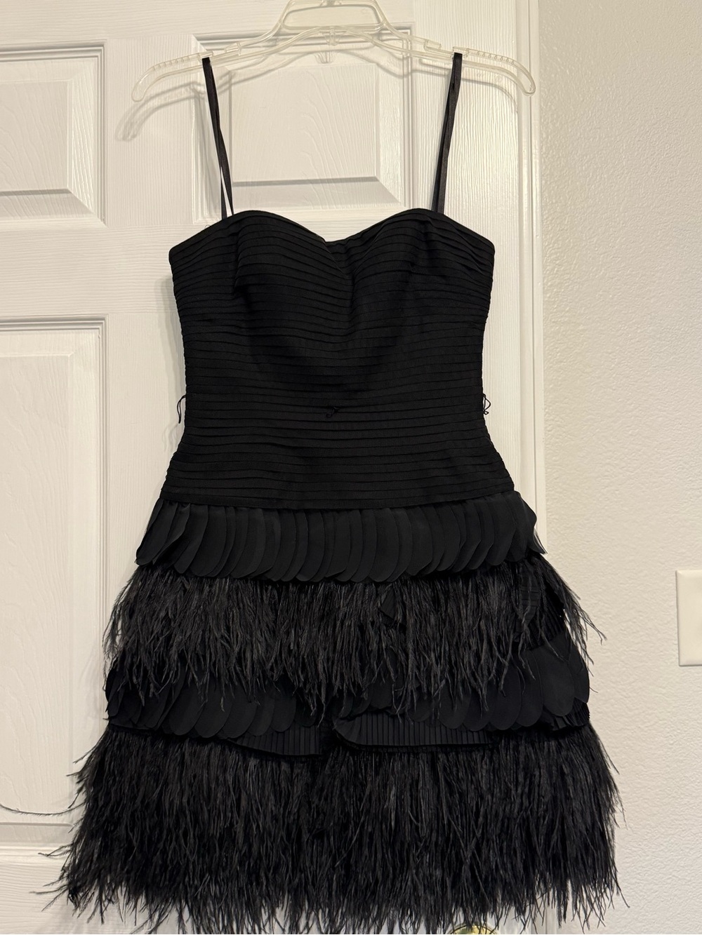 BCBGMaxAzria Black Feather & Petal Tiered Mini Dress